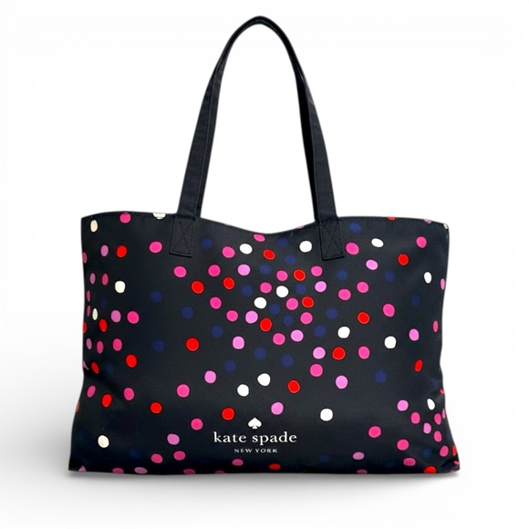 Kate Spade New York Confetti Polkadot Black XL Tote Shopper Carry-on Travel Bag - Picture 2 of 9